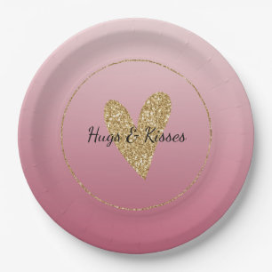 Assiettes En Carton Coeur de Parties scintillant en or rose Ombre