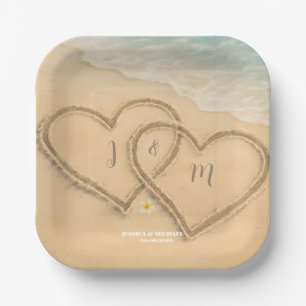 Assiettes En Carton Cœur de Plage Mariage sur Mesure Sable & Mer