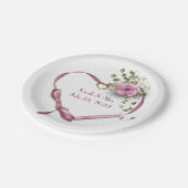 Assiettes En Carton Coeur de ruban rose avec Rose (Angle)