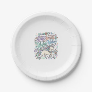 Assiettes En Carton Cœur doux de licorne Corne pointue Fond blanc Typo