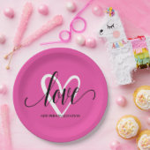 Assiettes En Carton Coeur Élégant minimal sur rose chaud (Fête)