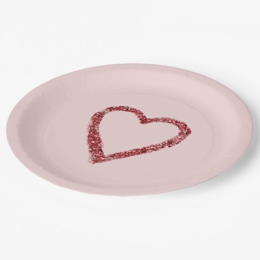 Assiettes En Carton Coeur étincelant de Parties scintillant rouge (Angle)