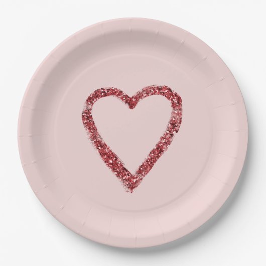 Assiettes En Carton Coeur étincelant de Parties scintillant rouge (Devant)