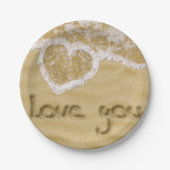 Assiettes En Carton Coeur "Love you" écrit dans Sable (Devant)