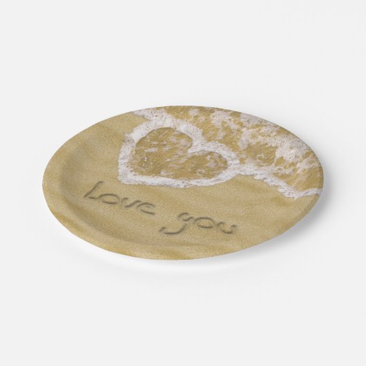 Assiettes En Carton Coeur "Love you" écrit dans Sable (Angle)