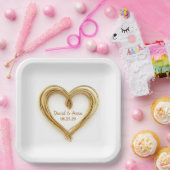 Assiettes En Carton Coeur mariage Gold câblé sur blanc (Fête)