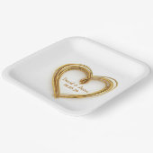 Assiettes En Carton Coeur mariage Gold câblé sur blanc (Angulaire)