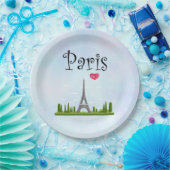 Assiettes En Carton Coeur Paris avec la Tour Eiffel (Fête)
