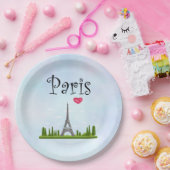 Assiettes En Carton Coeur Paris avec la Tour Eiffel (Fête)