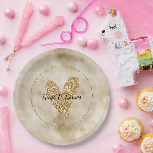 Assiettes En Carton Coeur Parties scintillant or (Fête)