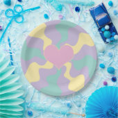 Assiettes En Carton Coeur - Pastel rose, jaune, violet et vert (Fête)