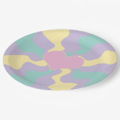 Assiettes En Carton Coeur - Pastel rose, jaune, violet et vert (Angle)