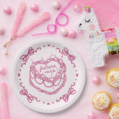 Assiettes En Carton Cœur Rétro Rose Coquette Gâteau de Cerise Mariage (Fête)