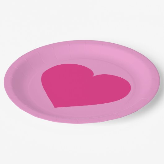 Assiettes En Carton Coeur rose chaud (Angle)
