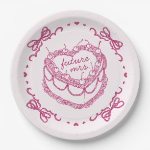 Assiettes En Carton Coeur rose rétro Coquette gâteau cerise Shoot nupt