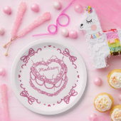 Assiettes En Carton Coeur rose rétro Coquette gâteau cerisier Personna (Fête)