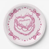 Assiettes En Carton Coeur rose rétro Coquette gâteau cerisier Personna (Devant)