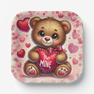 Assiettes En Carton Cœur rouge ours en peluche Saint Valentin fête d'a