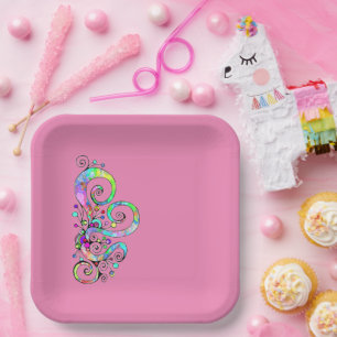 Assiettes En Carton Coeur spiral Peint à la main 1