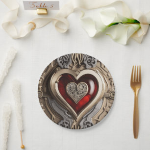 Assiettes En Carton Coeur Steampunk - Amour mécanique complexe