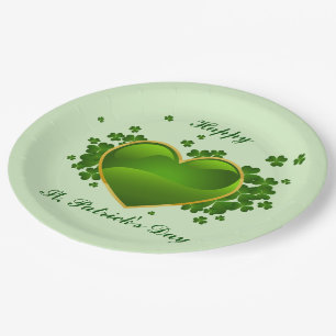 Assiettes En Carton Coeur vert doré avec Shamrock