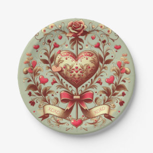 Assiettes En Carton Coeur vintage Valentine's day xoxo