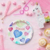 Assiettes En Carton Coeurs aquarelle (Fête)