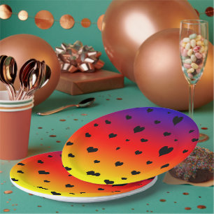 Assiettes En Carton Coeurs arc-en-ciel,