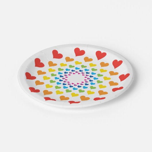 Assiettes En Carton Coeurs arc-en-ciel (Angle)