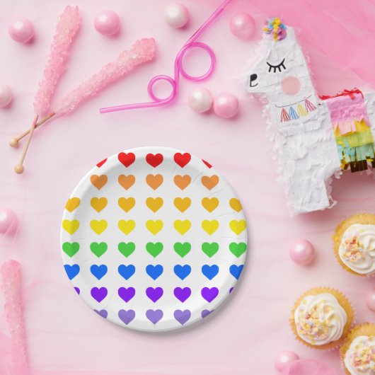 Assiettes En Carton Coeurs arc-en-ciel (Fête)