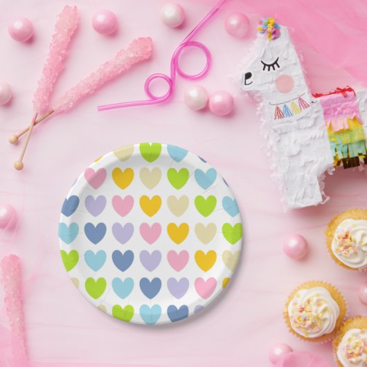 Assiettes En Carton Coeurs arc-en-ciel Pastel (Fête)