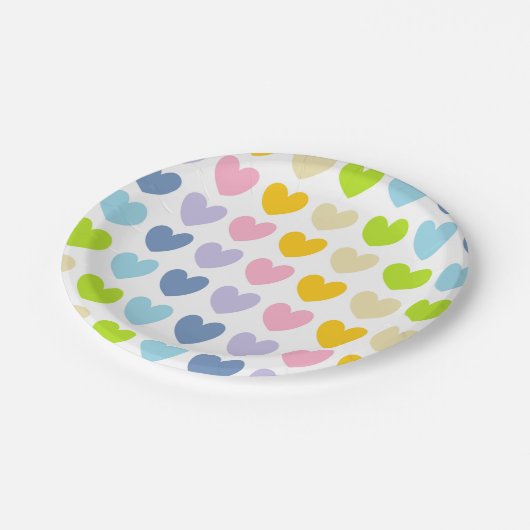 Assiettes En Carton Coeurs arc-en-ciel Pastel (Angle)