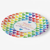 Assiettes En Carton Coeurs arc-en-ciel personnalisés Anniversaire (Angle)