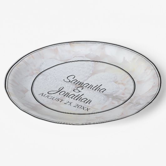 Assiettes En Carton Coeurs blancs & Fleurs de pivoine Réflexions Maria (Angle)