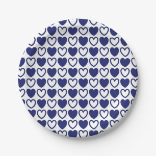 Assiettes En Carton Coeurs bleu et blanc