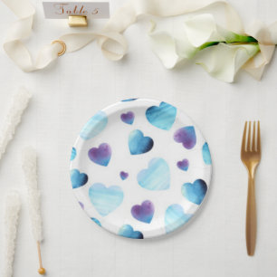 Assiettes En Carton Cœurs Bleus