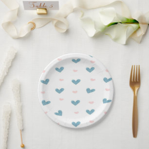 Assiettes En Carton Cœurs Bleus