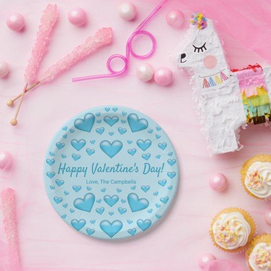 Assiettes En Carton Coeurs bleus Heureuse Sainte-Valentin et texte per (Fête)