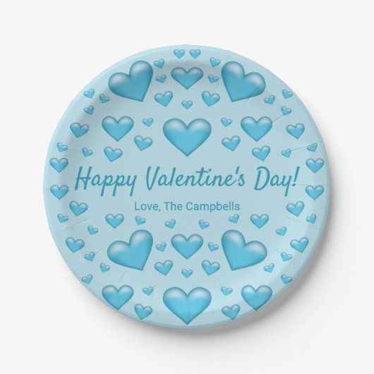 Assiettes En Carton Coeurs bleus Heureuse Sainte-Valentin et texte per (Devant)