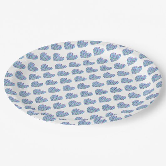 Assiettes En Carton Coeurs bleus sur blanc (Angle)