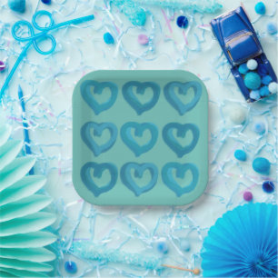 Assiettes En Carton Coeurs bleus sur n'importe quelle couleur Arrière 