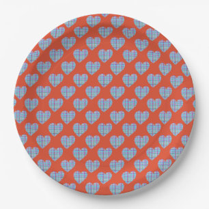 Assiettes En Carton Coeurs bleus sur rouge