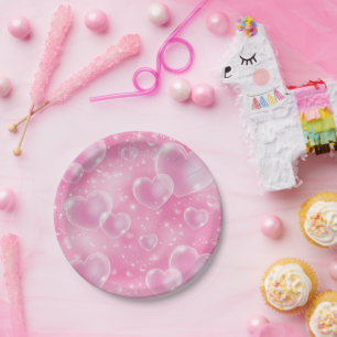 Assiettes En Carton Cœurs Bulles Roses Anniversaire Fille Mignon Style