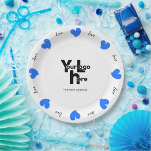 Assiettes En Carton Cœurs chaleureux Bleu - Texte et logo personnalisé