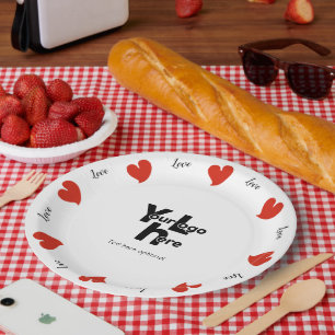 Assiettes En Carton Cœurs Chaleureux Rouge - Texte et Logo Personnalis