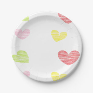 Assiettes En Carton Coeurs colorés sur blanc