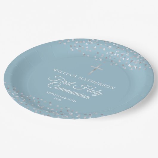 Assiettes En Carton Coeurs Confetti Première communion sainte (Angle)