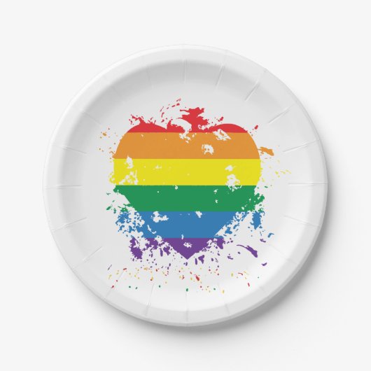 Assiettes En Carton Coeurs d'amour gay pride (Devant)