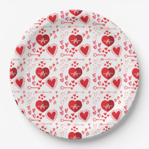Assiettes En Carton Coeurs d'amour rouges et miel  