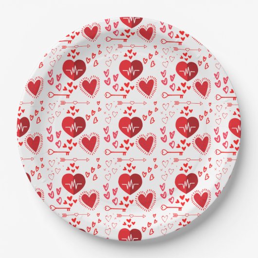 Assiettes En Carton Coeurs d'amour rouges et miel (Devant)